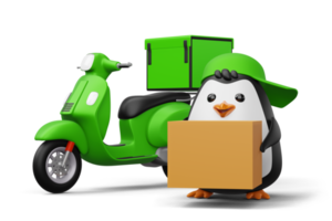 Süßer Pinguin mit Paketbox, Pinguin-Lieferung, 3D-Rendering png