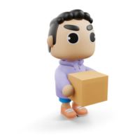 Delivery man holding a box, 3d rendering png