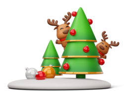 Merry christmas, Christmas tree with reindeer, 3d rendering