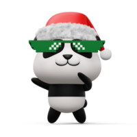 Cute panda with christmas hat, happy christmas, 3d rendering png