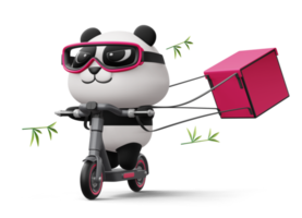 lindo scooter de equitación panda, entrega de panda, renderizado 3d png