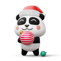 Cute panda with christmas hat, happy christmas, 3d rendering png