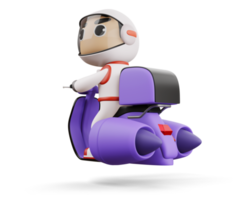 Delivery spaceman riding flying motorcycle with delivery box, 3d rendering png