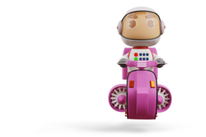 Delivery spaceman riding flying motorcycle with delivery box, 3d rendering png