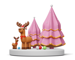 Merry christmas, Christmas tree with reindeer, 3d rendering png