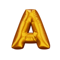 Gold alphabet balloon, metallic text float, 3d rendering png