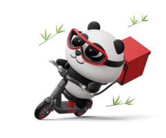 schattig panda rijden scooter, panda levering, 3d renderen png