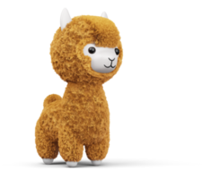 alpaca linda feliz, ilustración de representación 3d png