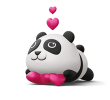 Cute panda with heart, cute animal, 3d rendering png