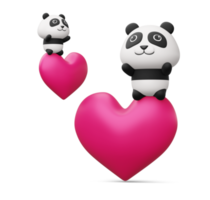 Cute panda with heart, cute animal, 3d rendering png