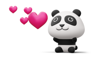 Cute panda with heart, cute animal, 3d rendering png