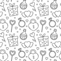 Seamless pattern of Valentine's Day doodle set. Love elements in sketch style. Hand drawn vector illustration