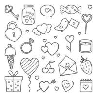 Valentine's Day doodle set. Love elements in sketch style. Hand drawn vector illustration isolated on white background