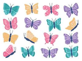 conjunto de mariposas. insectos voladores ilustración vectorial dibujada a mano aislada sobre fondo blanco vector