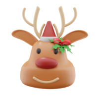 3d christmas reindeer with santa's hat icon illustration png