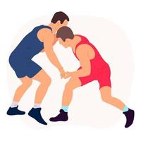 Vector athletes wrestlers in the fight, duel, fight. Figures of strong men. Greco Roman, freestyle, classical wrestling.