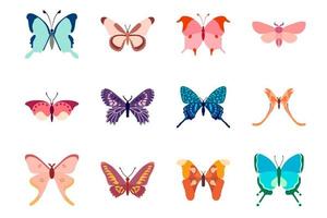 gran conjunto de vectores, colección de mariposas sobre un fondo blanco. conjunto de iconos de dibujos animados aislados, insecto decorativo.