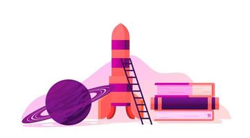 Astronomy Rocket Planet and Book Vector Illustration for Science Education Poster Background or Interface Design Element