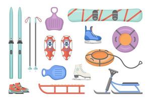 Set of illustrations of sports winter equipment. winter sports. vector illustration