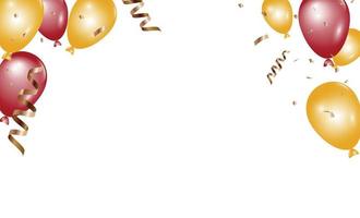 globos dorados y rojos con confeti. diseño de fondo de celebración. ilustración vectorial vector