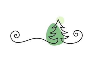 Christmas tree in the style of line art with colored spots. vector illustration