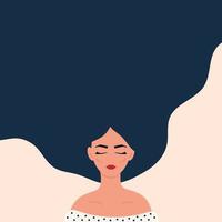 Beautiful women with long hair. Cards with minimalistic illustrations. vector illustration