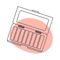 Box of eyeshadow in the style of line art with colored spots. vector illustration