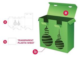 Caja de 2 puntos bloqueados con plantilla troquelada de ventana de bolas navideñas estarcidas vector
