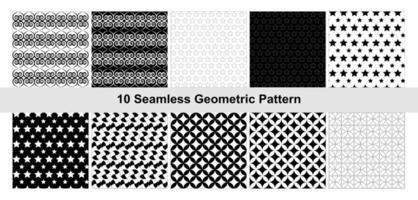 10 patrones geométricos en blanco y negro. vector
