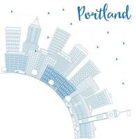 Outline Portland Skyline with Blue Buildings and Copy Space. vector