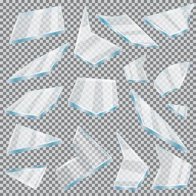 Broken Glass Set on Transparent Grid.