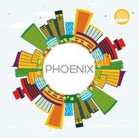 Phoenix Skyline with Color Buildings, Blue Sky and Copy Space. vector