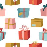 Gift boxes with ribbons. Seamless pattern for decoration. Vector image.