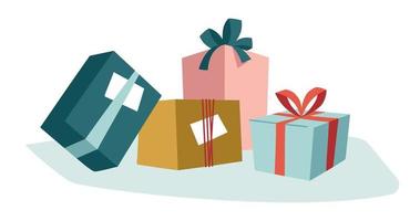 Gift boxes with ribbons. Festive mood. Vector image.