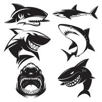 colección de logotipos de tiburones modernos. silueta vectorial de tiburón. aislado sobre fondo blanco vector