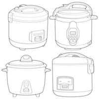 Set of  Rice cooker, magic jar, illustration vector, line art vector, outline art. vector