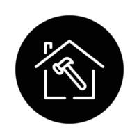 House glyph icon illustration with hammer. suitable for home improvement icon. icon related to real estate. Simple vector design editable. Pixel perfect at 32 x 32