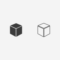cubo, caja, paquete icono vector símbolo signo