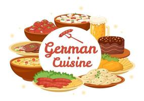 German Food Restaurant with Collection of Delicious Cuisine Traditional and Drinks in Flat Cartoon Hand Drawn Templates Illustration vector