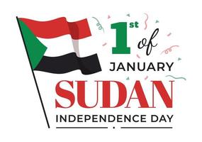 día de la independencia de sudán el 1 de enero con banderas y fiesta nacional sudanesa en fondo de dibujos animados planos plantillas dibujadas a mano ilustración vector