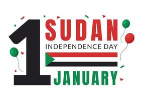 Sudan Independence Day on on January 1st with Flags and Sudanese National Holiday in Flat Cartoon Background Hand Drawn Templates Illustration vector