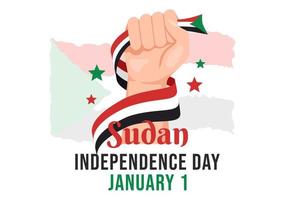 día de la independencia de sudán el 1 de enero con banderas y fiesta nacional sudanesa en fondo de dibujos animados planos plantillas dibujadas a mano ilustración vector