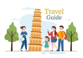 Travel Guide and Tour with Showing Interesting Places to Kids or Tourist for Planning Vacation in Flat Cartoon Hand Drawn Templates Illustration vector