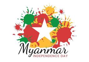 Celebrating Myanmar Independence Day on January 4th with Flags in Flat Cartoon Background Hand Drawn Templates Illustration vector