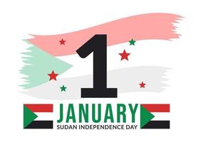 Sudan Independence Day on on January 1st with Flags and Sudanese National Holiday in Flat Cartoon Background Hand Drawn Templates Illustration vector