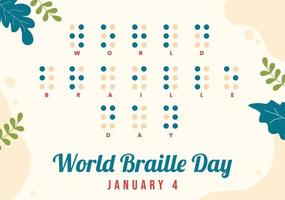 día mundial del braille el 4 de enero con texto por alfabeto para medios de comunicación en dibujos animados planos dibujados a mano ilustración de plantillas vector