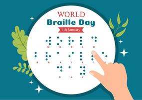 día mundial del braille el 4 de enero con texto por alfabeto para medios de comunicación en dibujos animados planos dibujados a mano ilustración de plantillas vector