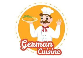 German Food Restaurant with Collection of Delicious Cuisine Traditional and Drinks in Flat Cartoon Hand Drawn Templates Illustration