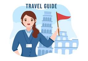 Travel Guide and Tour with Showing Interesting Places to Group of Tourist for Planning Vacation in Flat Cartoon Hand Drawn Templates Illustration vector