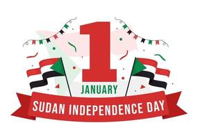 Sudan Independence Day on on January 1st with Flags and Sudanese National Holiday in Flat Cartoon Background Hand Drawn Templates Illustration vector